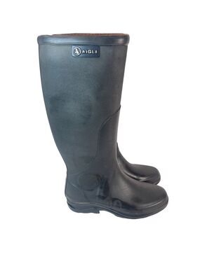 Aigle Women’s Black Tall Round Toe Rubber Rain Boot Wellies Size 6